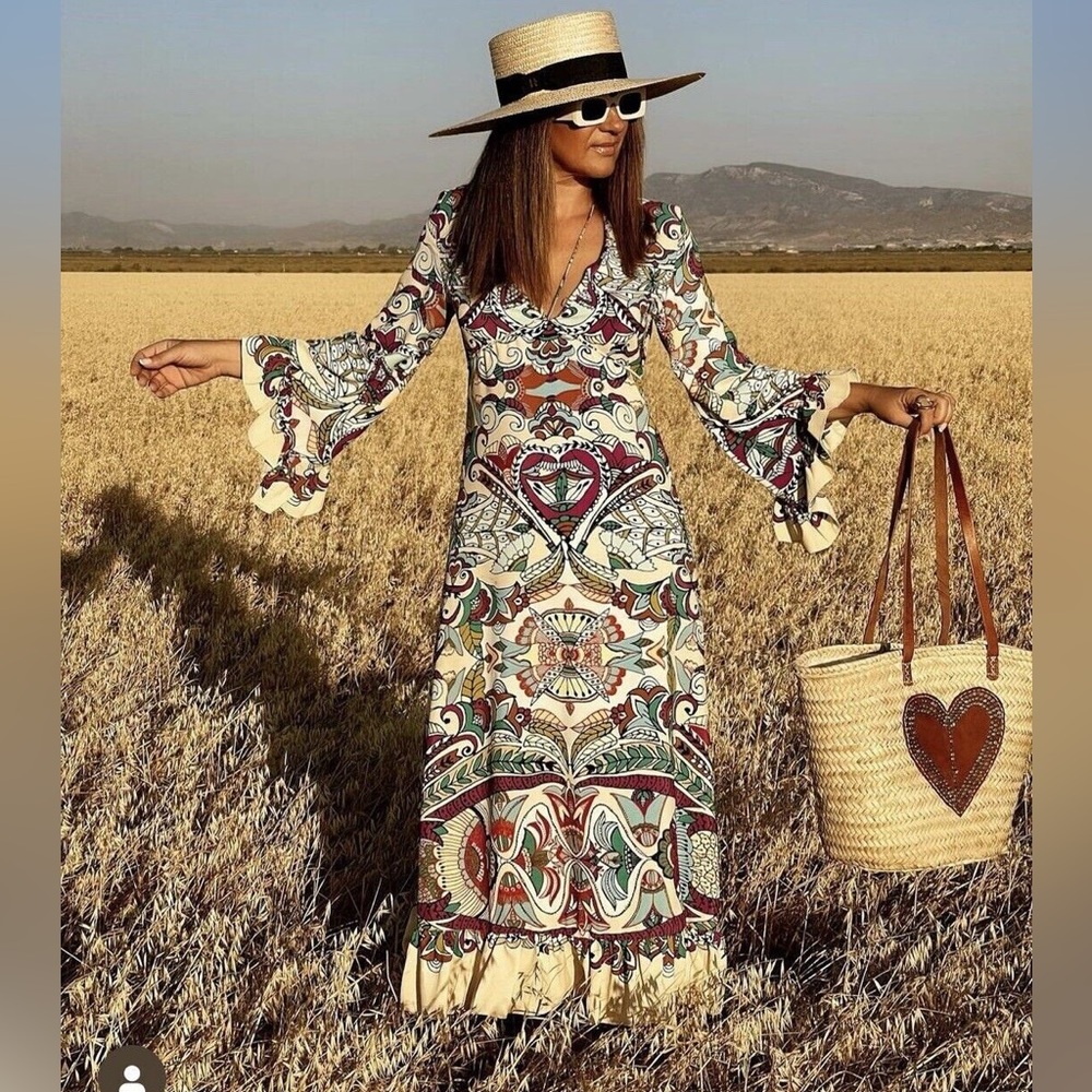 Last drop with 4.49$ shipping ZARA Colorful Bohemian Ruffled Dress
